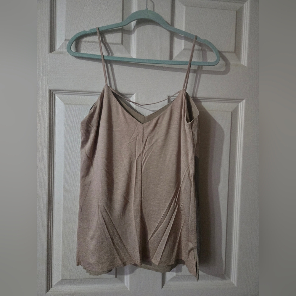 Ecru Lab Colorblock Suede Spaghetti Strap Cami Top in Neutral Tones - Size S - Picture 2 of 4
